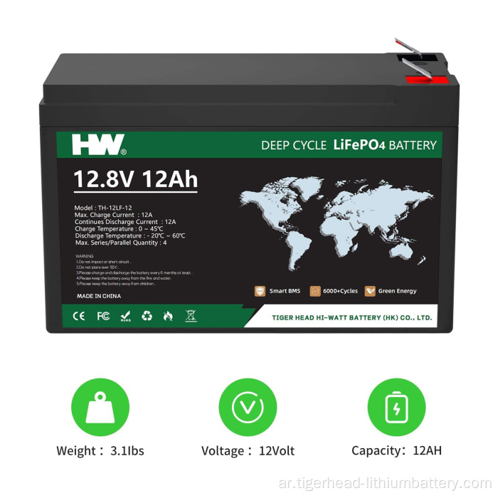 حزم بطاريات LiFePO4 بقدرة 12.8 فولت و12 أمبير في الساعة